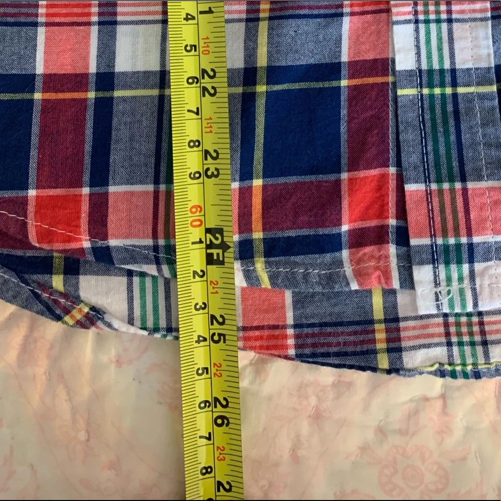 Children’s Place Shirt Boy L 10/12 Red White Blue Plaid Button Down Short Sleeve